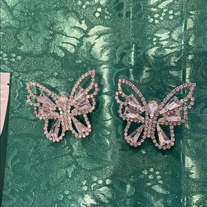 New:::: large diamond Silver Butterfly earrings